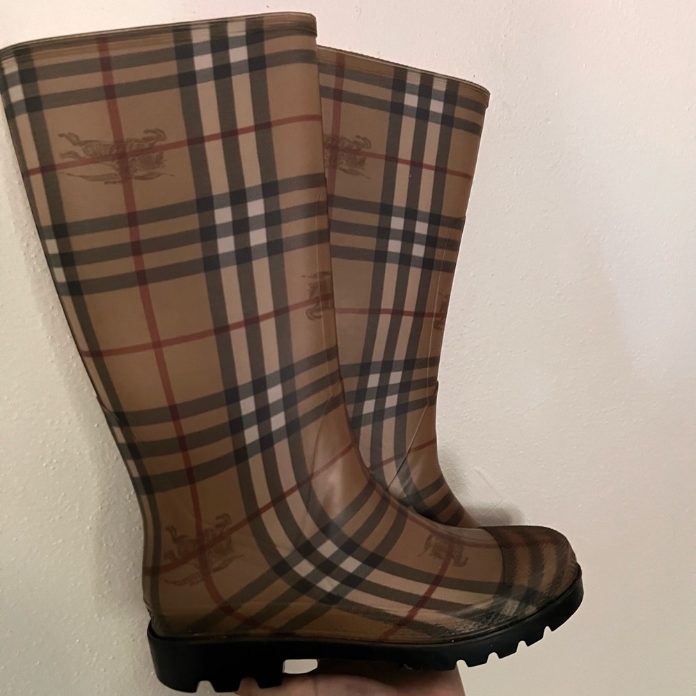 Authentic Burberry Plaid Knee-High Rain Boots